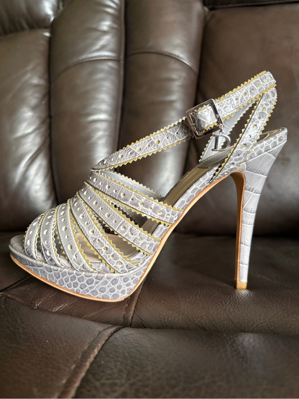 Christian Dior ‘Bonnie’ Grey Snake Embossed Sandals. Brand new Never worn.